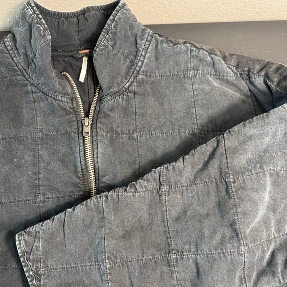 Free People Jackets & Blazers - Free People Dolman Quilted Washed Black Bomber Jacket Womens Large Zip Up